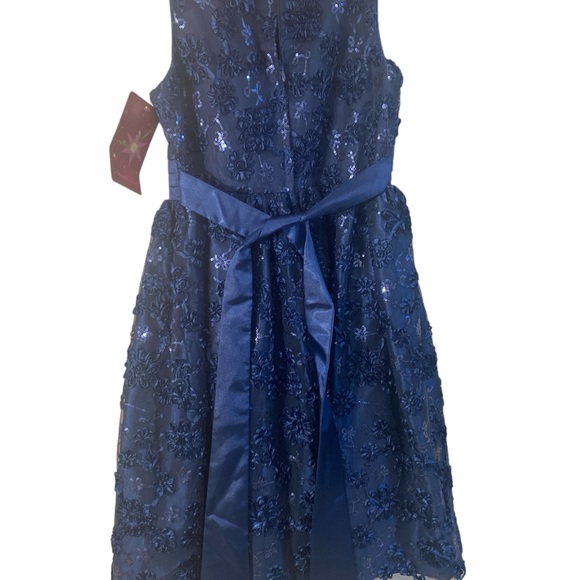 NWT Girls sz 16 AMERICAN PRINCESS DRESS SEQUIN SOUTACHE SAPPHIRE tie back - Picture 3 of 16